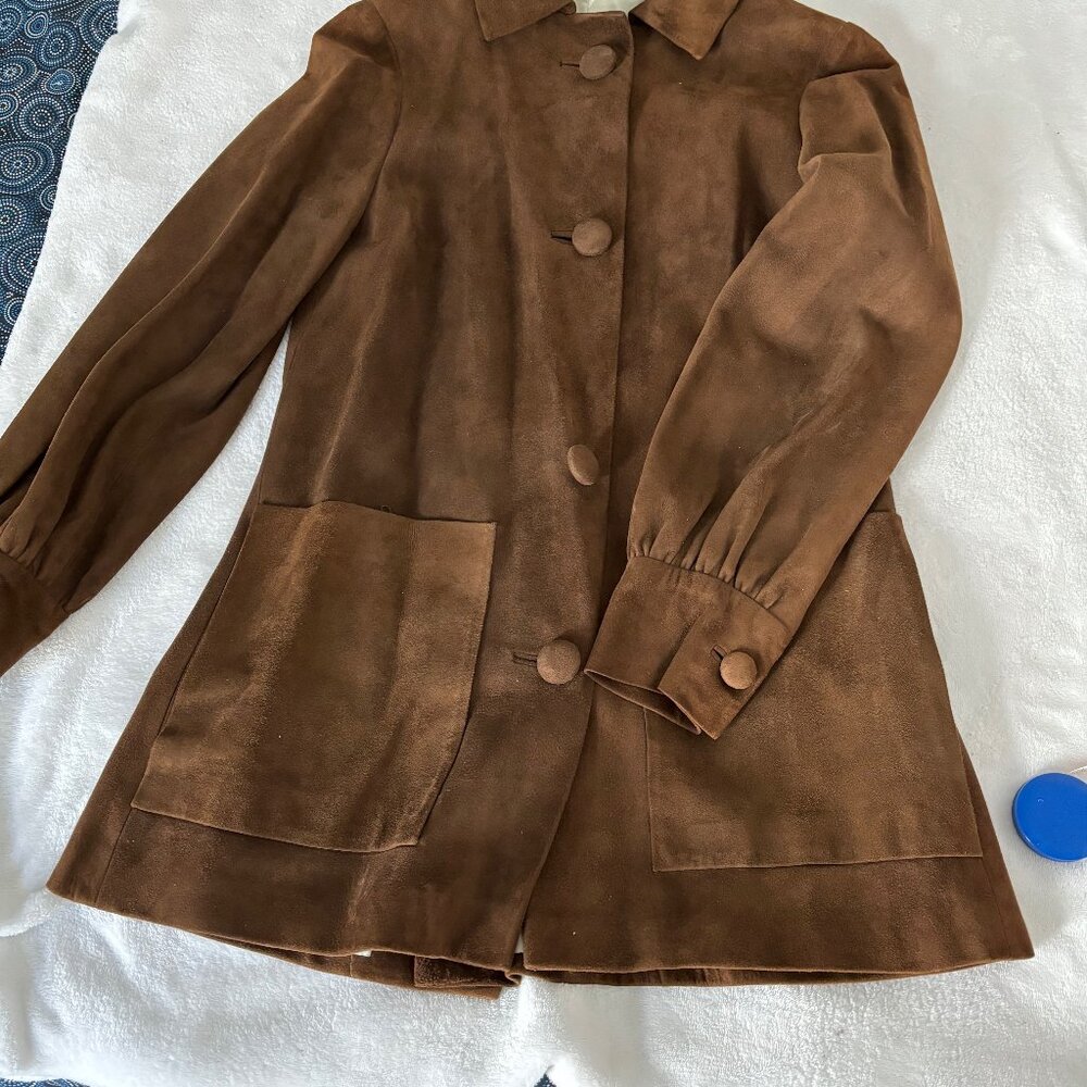 Genuine Suede Blazer Jacket in Chocolate Brown